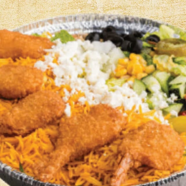 Shrimp Over Rice Platter.